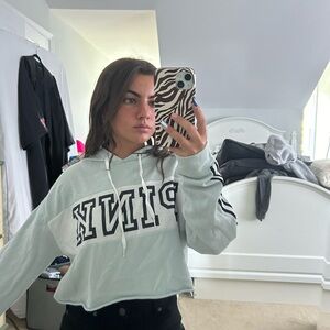 PINK Victoria's Secret Women's Mint Green Hooded Cropped Sweater